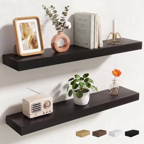 Axeman 32Inch Floating Shelves for Wall, 2 Packs, Invisible Brackets, Black