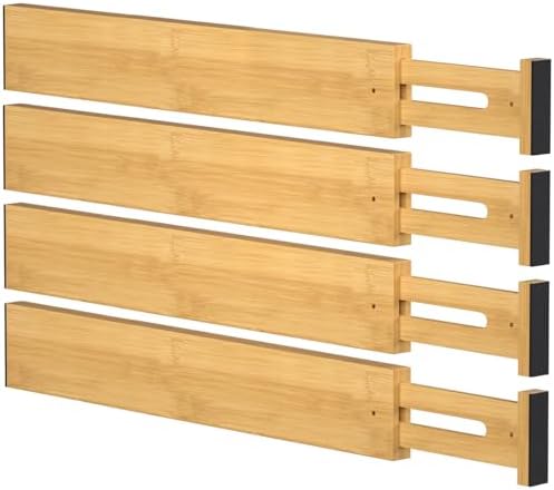 FUSHITON Bamboo Drawer Dividers 17"-22" Adjustable Expandable Drawer Organizers Spring Loaded Drawer Separators for Kitc