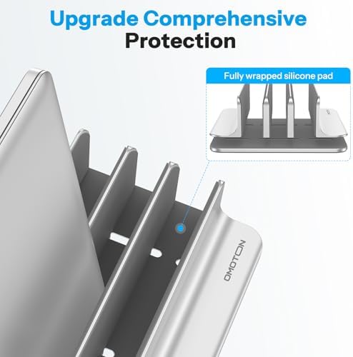 OMOTON 3-Slot Multiple Vertical Laptop Stand, Fits MacBook, Bright Silver