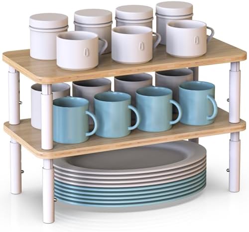 Bamboo Cabinet Organizer Shelf 2 Pack, Height Adjustable