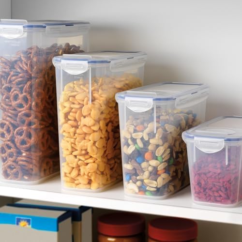 LocknLock Easy Essentials Pantry Food Storage Container Set/Food Storage Bin Set, Rectangular, BPA-free/Dishwasher Safe, 4 Piece - Clear