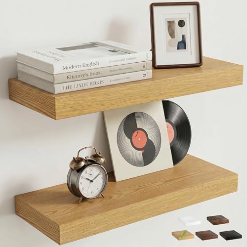 16 Inch Floating Shelves for Wall, 6.5"D Wood Storage Shelves, Oak Finish