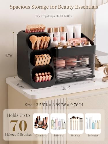 Booklov Large Makeup Organizer for Vanity Countertop, Black