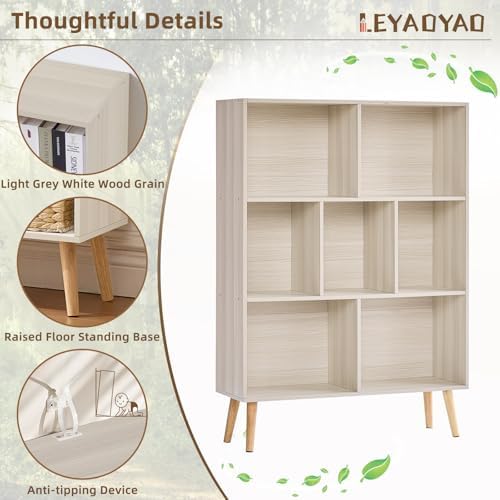 LEYAOYAO Cube Bookshelf, Mid-Century Modern Book Shelf with Legs,Light Grey