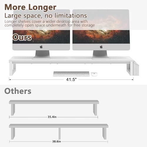 LAND·VOI Dual Monitor Stand Riser,41.5'' Long Monitor Stand for 2 Monitors, Wood and Steel Computer Monitor Stand, Deskt