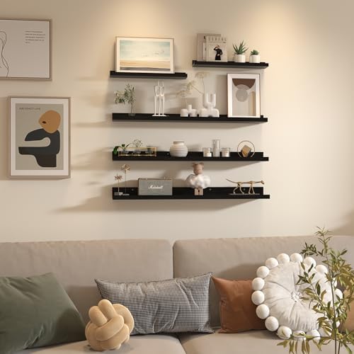 Giftgarden 36 Inch Large Floating Shelves for Wall Set of 5, Black Wood Wall Shelves for Bathroom, Bedroom, Kitchen, Liv