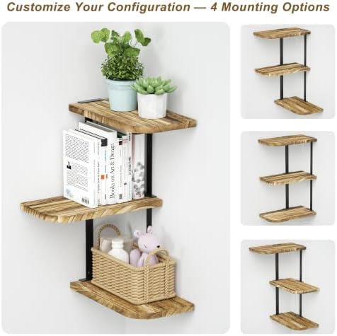 Love-KANKEI Large Corner Shelf 3Tier, Solid Wood, 17"Tall, Carbonized Black