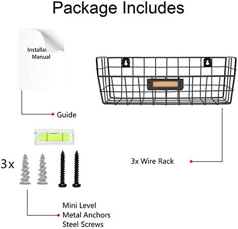 Wall Mounted Wire Basket Kitchen Storage Pantry Organizer Fruit Basket Varying Sizes Set of 3 Black