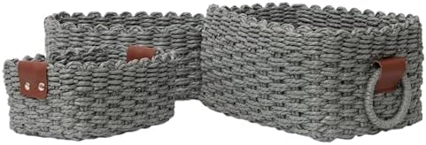 Woven Paper Rope Wicker Basket for Organizing(Set of 3,Grey)
