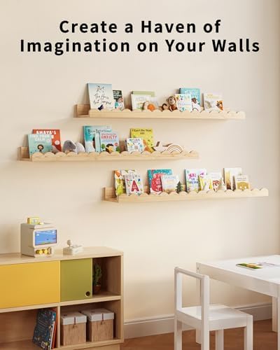 G&W Gruwald Nursery Book Shelves, Set of 3, Nursery Decor for Baby and Toddler, Scalloped Shelves, Book Shelf for Kids R