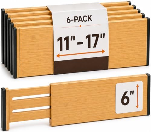 6-Pack Drawer Dividers 6-Inch High Dresser Drawer Organizer 11.5 to 17 Inch