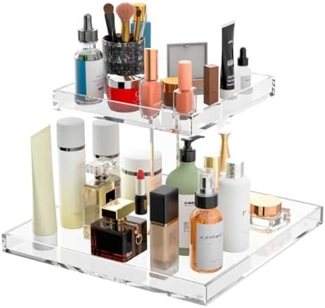 2-Tier Acrylic Perfume Organizer, Display Stand for Dresser & Counter, Vanity Trays Makeup Storage Holder, Bathroom & Ki