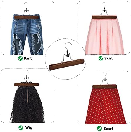 Nature Smile Wooden Pants Hangers Non Slip Smooth Finish Solid Wood Clamp Skirt Hanger Hair Extension Hangers with 360° Swivel Hook (20Pcs, Retro)