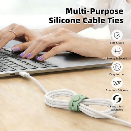 56Pcs Silicone Cable Ties Reusable, Multipurpose Cable Management Organizer, Adjustable Fastening Cable Straps with Locking Buckles, High Elasticity Cord Organizer, Travel Essentials