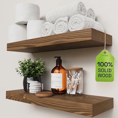 Solid Wood Floating Shelves for Wall 20 Inch Walnut, Wooden Bathroom Shelf