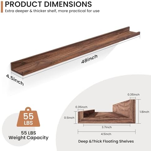Fun Memories Picture Ledge Shelf, 48 Inch Floating Shelves Set of 2, Large Nursery Book Shelves for Kids, Wall Mounted B
