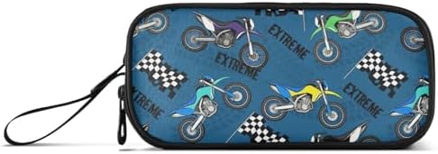 Colorful Motorcycle Pencil Case Box Boys Girls Large Pencil Pouch with Zipper Compartments Big Capacity Stationery Pen Bag Organizer for Kids Teens Adults School