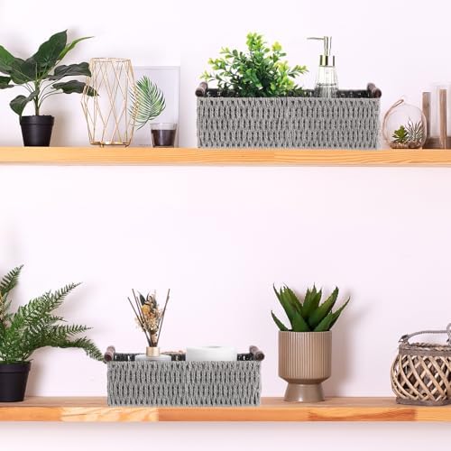 Boao 3 Pcs Boho Storage Wicker Baskets Handmade Woven Decorative Paper Rope Baskets for Organizing with Handle Counterto