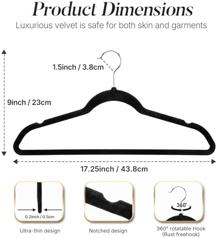 HOUSE DAY Black Velvet Hangers 100 Pack New Premium Non Slip Hanger 17.25''