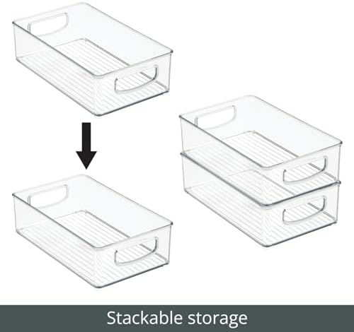 mDesign Kitchen Cabinet and Pantry Storage Organizer Bins - Pack of 4, Shallow, Clear