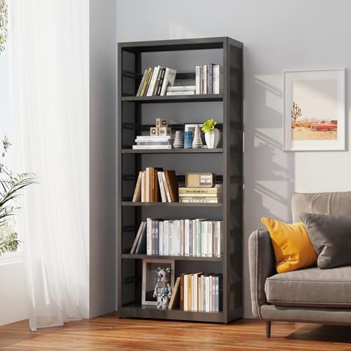 SteeLoong 5 Tier Bookcase, 68" H Metal Bookshelf with 4 Adjustable Shelves