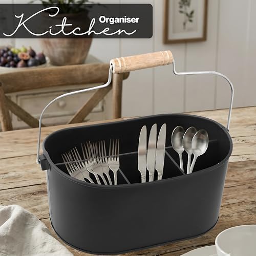 Alpha Living Home Flatware Caddy Black 4 Compartment Metal Cutlery Holder