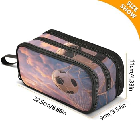 Football Large Pencil Case, Soccer Ball Capacity Pencil Pouch 3 Compartments,Zipper Pencil Box, Back to School Supplies for Teen Girls Boy Student College Adults,Travel Essentials Blue Sky