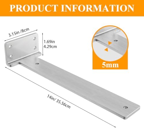 Stainless Steel Floating Shelf Brackets 14 inch 6 Pack L Brackets for Floating Shelves Heavy Duty Shelf Bracket for DIY 
