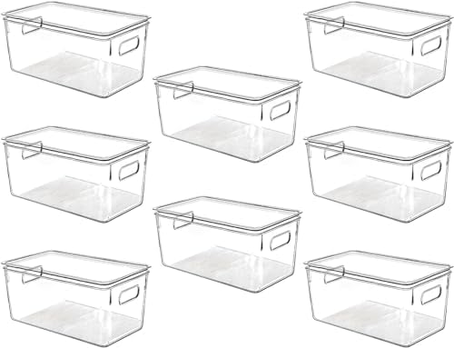 Clear Plastic Storage Bins with Lids, Perfect for Kitchen Organization or Pantry Organization and Storage, Stackable Fri