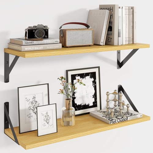 Axeman 24 Inch Floating Shelves, 8 Inch Deep Oak Wall Shelves Set of 2
