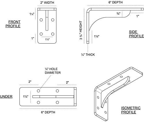 Ekena Millwork BKTM02X06X03EBCRS Steel Bracket Embrey, 2" W x 6" D x 3 3/4" H, Unfinished