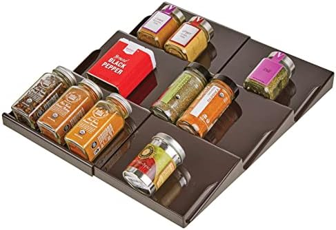 mDesign Expandable Plastic Deluxe Spice Rack, Drawer Organizer for Kitchen Cabinet Drawers, 3 Tier Slanted for Spice Jar