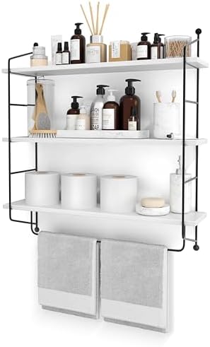Sorbus 3-Tier Floating Shelves for Wall, Bathroom Storage & Decor (White)