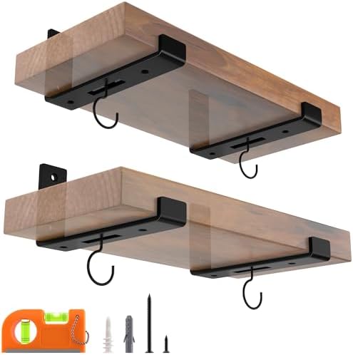 LEOPO 4 Pack 10 Inch Floating Shelf Bracket with Hook, 1/5 Inch Thick