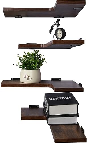 YYWUOJJ Corner Shelf Wall Mounted, Corner Floating Shelves for Wall, Set of 4 Brown