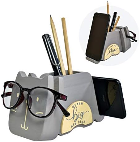 I'm Wood Multipurpose Eyeglass Phone Pen & Pencil Holder Stand Stationery Desk Organizer Accessories, For Home Office Desktop Decor Birthday Graduation Gifts “Dream Big Aim High” (Cat)