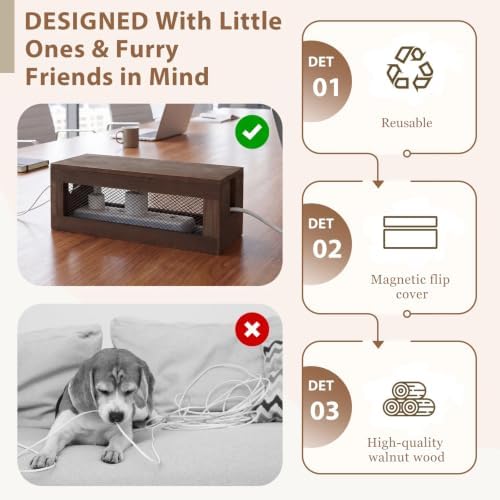 Chunful 13 Inch Cable Management Box, Wood Cord Hider Organizer with Magnetic Lid & Organizer for Power Strip, TV Wires 