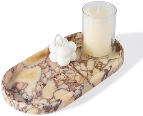Koville Natural Marble Tray for Decor, Marble Vanity Tray for Perfume, Cosmetics, Jewelry, Stone Decorative Trays for Dr