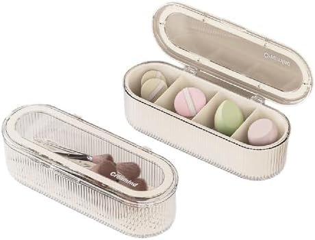 Makeup Brush Holder Organizer, Clear Acrylic Makeup Sponges Organizer, Cosmetic Storage Case with Lid, Display Case for 