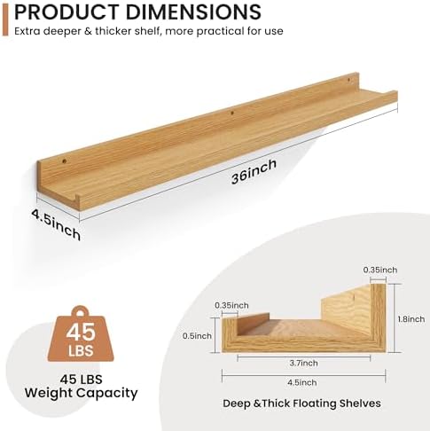 Fun Memories Picture Ledge Shelf, 36 Inch Floating Shelves Set of 2, Nursery Book Shelves for Kids, Wall Mounted Bookshe
