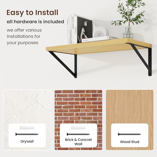Axeman 20 Inch Floating Shelves, 10 Inch Deep Oak Wall Shelves Set of 2