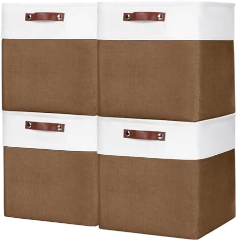 Bagnizer 13x13 Cube Storage Bins, Collapsible Fabric Storage Box, 4 Pack Closet Baskets with Handles for Organizing, She