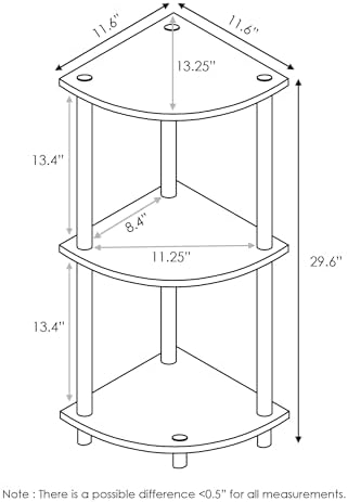 3-Tier Corner Shelf, Display Storage Shelves with Open Shelves, Corner Bookshelf for Organization and Storage, Home Offi