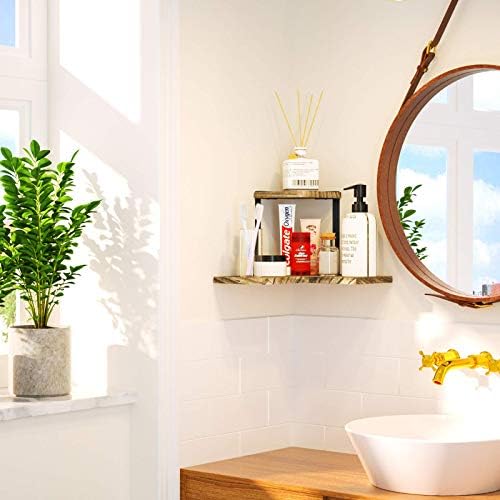 SRIWATANA Rustic Floating Shelves and 2 Tier Corner Shelves Bundle (Contains 2 Items)