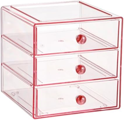 AJIODA Makeup Drawer Organizer Box with 3 Drawers, Acrylic Cosmetic Display Case Vanity Organizer Jewelry Storage Box St