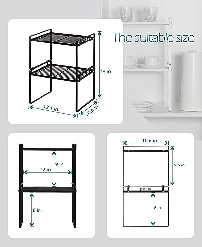 Shantton Cabinet Shelf Organizer, Pantry Shelf Rack, Black 13.1x10.6x9.5
