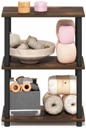 Furinno Turn-N-Tube Storage Shelves, 3-Tier Open Frame Book Shelf, Standing Corner Shelf, Toolless Open Shelves, for Org