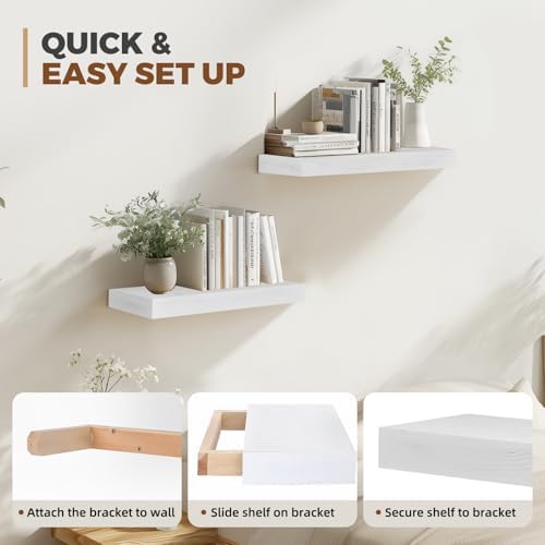 Floating Shelves, 17 Inch Wall Mounted Shelves, Set of 2, White