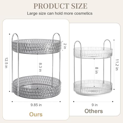 Large Capacity Rotating Makeup Organizer Perfume Stand Holder, 2 Tier Gray