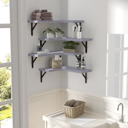 ROMGUAR CRAFT Corner Floating Shelves Wall Mounted Set of 4, Light Grey